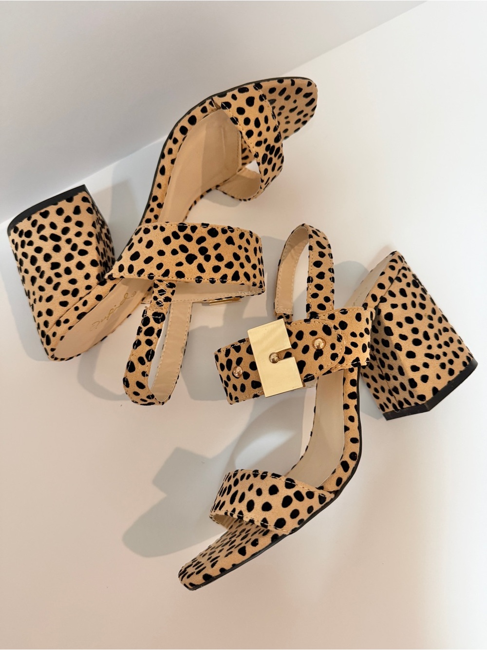 Tan & Black Leopard Print Suede Block Heels - Picture 9 of 16